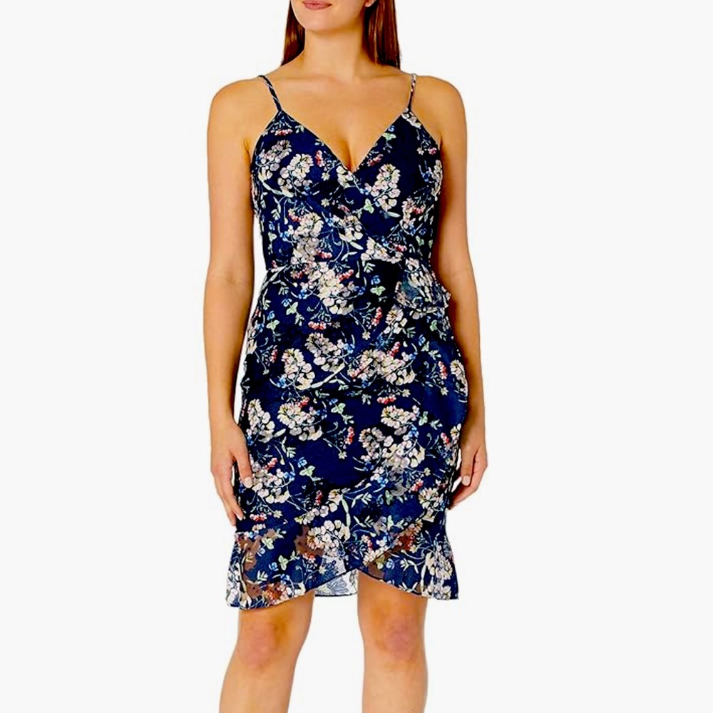 Minuet VICI Size Small Womens Navy Floral Print Lace strappy Mini Dress NWT